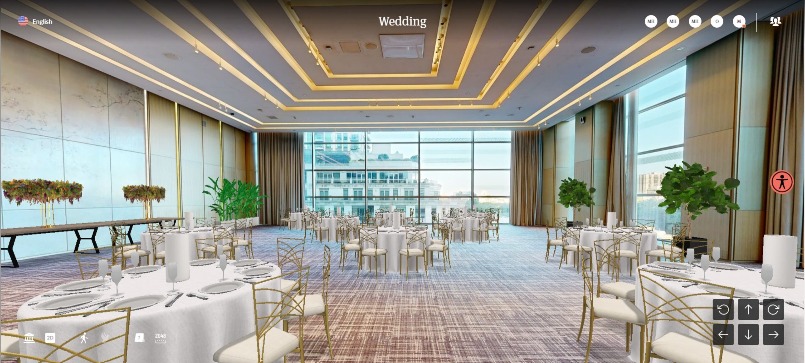 Wedding planning software rendering from Prismm's platform. The space at the Four Seasons Toronto Tor-Vinci Ballroom includes 3D chairs and tables.