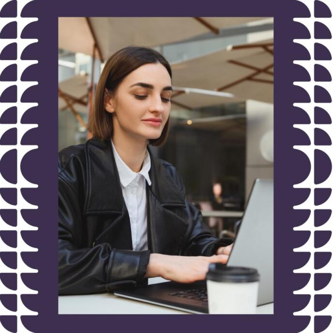 A young woman uses the Prismm platform on her laptop.